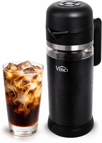 VINCI Express Cold Brew, cafetera eléctrica en frío en 10 minutos, jarra de vidrio, 3 ajustes de fuerza de preparación y ciclo de limpieza, fácil de