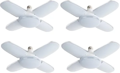 Paquete de 4 luces LED de garaje, luz LED de 80 W con 4 + 1 paneles multiposición, lámpara de techo deformable E26/E27, 6500 K 8000 lm para tienda,