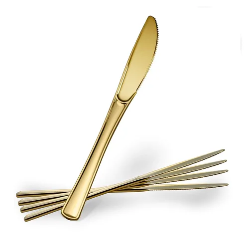 Miniatura 8 de Plasticpro Tenedores desechables de plástico dorado resistente, cubiertos de plástico elegantes que parecen cubiertos de oro real, utensilios