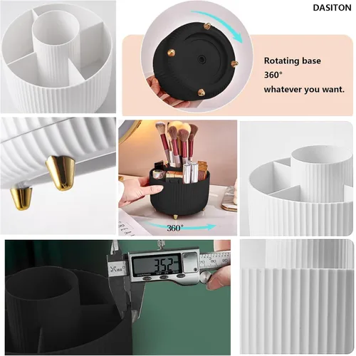 Miniatura 5 de DASITON Soporte para brochas de maquillaje de gran capacidad, organizador de maquillaje giratorio de 360°, 5 ranuras para brochas de maquillaje