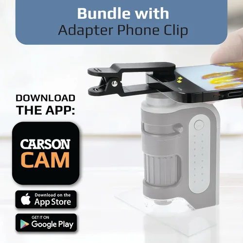 Miniatura 2 de Carson Adaptador de Digiscoping para smartphone MicroBrite Plus 60x-120x con luz LED microscopio de bolsillo con aplicación CarsonCam para teléfono