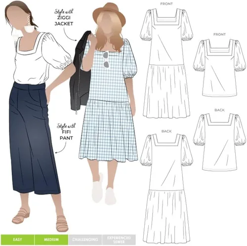 Patrón de costura de arco estilo - Top y vestido tejidos Clementine (tallas 18-30)