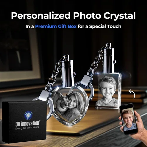 Miniatura 6 de 3D innovation Llavero de cristal personalizado con luz LED, llavero grabado con láser 2D personalizado, grandes regalos personalizados