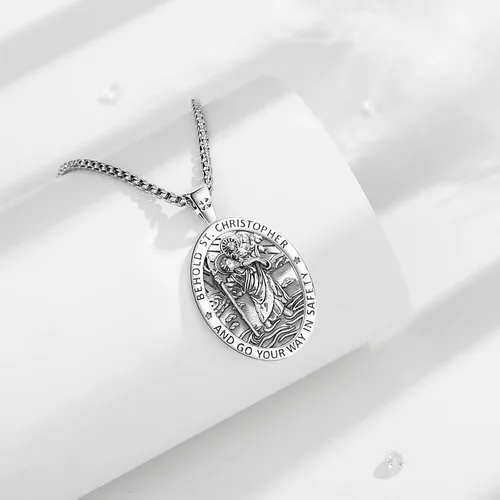 Miniatura 128 de Vito Collar de plata de ley 925 para mujeres y hombres, San Benito, crucifijo, Caravaca, San Cristóbal, San Judas, medalla patronal, amuleto