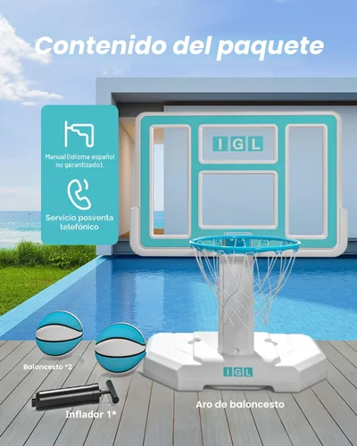 Miniatura 5 de IGL Aro de baloncesto para piscina al aire libre, aro de baloncesto junto a la piscina al aire libre, base y soporte, almacenamiento de agua doble
