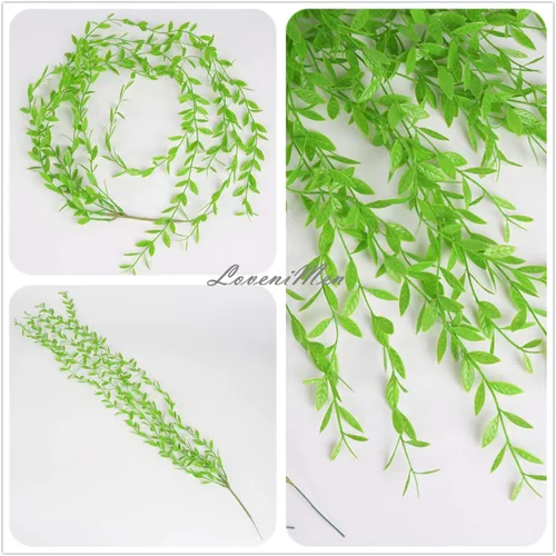 Miniatura 3 de Paquete de 10 enredaderas artificiales, hiedra colgante, sauce, hojas verdes, plantas de plástico, guirnalda sintética resistente a los rayos UV