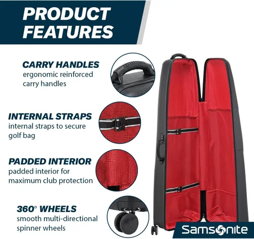 Miniatura 5 de Samsonite Tour Deluxe - Funda rígida para golf, bolsa de viaje de golf, carcasa ABS ligera y duradera, ruedas multidireccionales de 360 grados Negro
