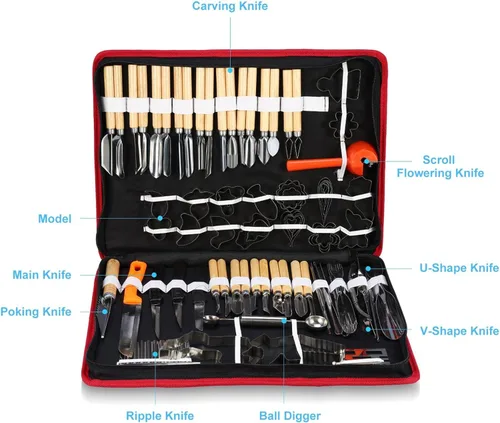 Miniatura 2 de Kit mejorado de 80 piezas de tallado de calabaza para adultos y niños con herramientas de escultura de detalles profesionales, juego de cuchillos