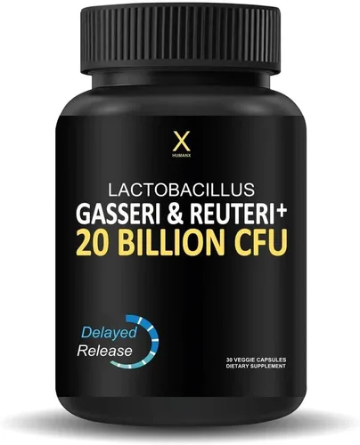 HUMANX Lactobacillus Gasseri & Reuteri+ 20 mil millones de UFC más prebióticos orgánicos y punicaliganos - Suplementos probióticos - Fabricado en