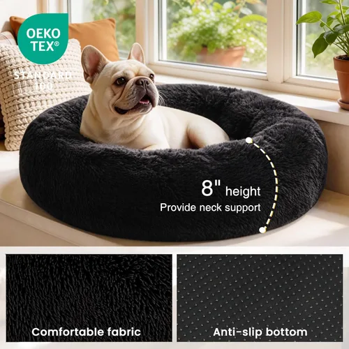 Miniatura 3 de Love's cabin Cama calmante para gatos de interior, cama redonda con forma de dona antiansiedad para perros, cama lavable de piel sintética esponjosa