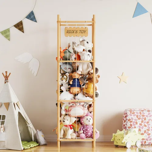 Miniatura 2 de SpaceAid Organizador de almacenamiento de animales de peluche, soporte de almacenamiento de juguetes de zoológico de animales de madera, jaula
