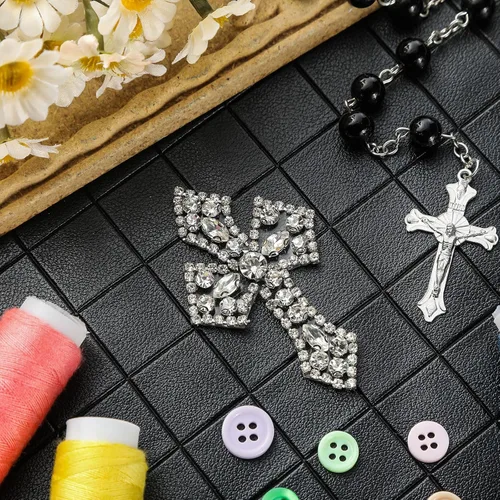 Miniatura 6 de Suncalla 6 parches de cruz de diamantes de imitación plateados con apliques de cruz de cristal, parches para coser en ropa, bolsas, vestidos