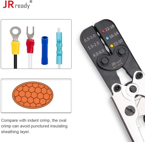Miniatura 6 de JRready ACT-AD10 - Herramienta de crimpado de trinquete, crimpadora de cables de 22 a 10 AWG para conectores a tope termorretráctiles y terminales