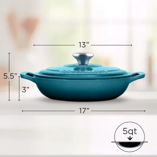 Miniatura 2 de ROSSALLINI Cacerola de Hierro Fundido Esmaltada Signature, Olla de Servir Antiadherente con Tapa de Cierre Hermético para Asado Perfecto, Horneado