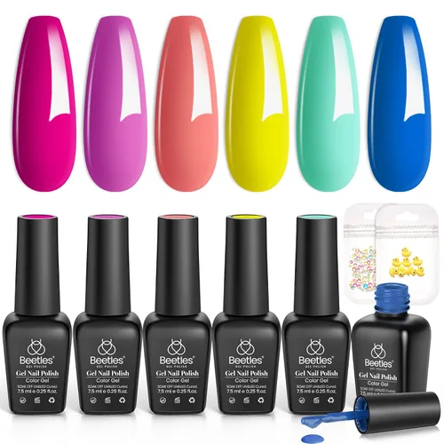 Miniatura 53 de Beetles - Juego de esmalte de uñas de gel de 6 colores, ojo de gato plateado, gel transparente rojo, rosa, amarillo, verde, negro, con efecto