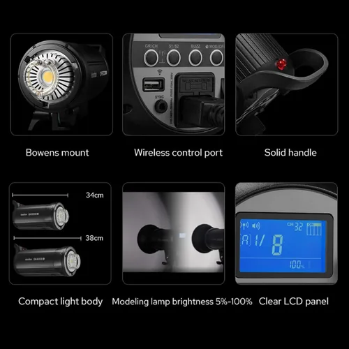 Miniatura 4 de Godox SK400IIV 400Ws Flash Estroboscópico de Estudio GN65 5700K 2.4G con Lámpara de Modelado LED Montaje Bowens Luz Estroboscópica Monolight