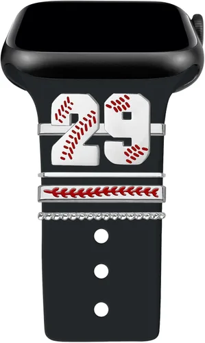 Miniatura 14 de Dijes de reloj de béisbol con números para niños de 00 a 30 atletas de números decorativos compatibles con accesorios de Apple Watch de 1.772 in