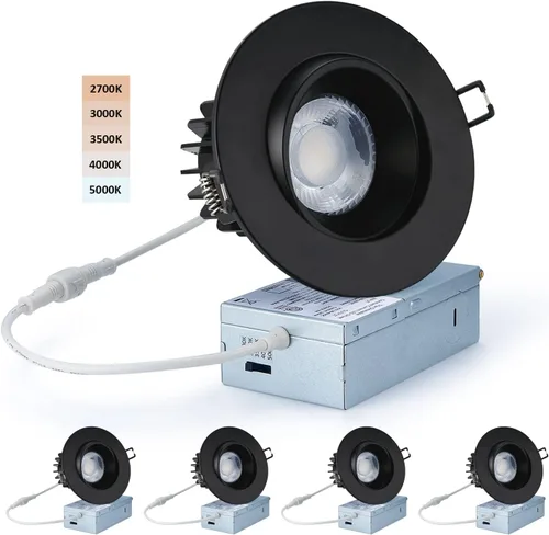 POPANU Canless - Foco empotrado de cardán empotrado, adecuado para techo alto de 20 pies, 1200 lm, 4 pulgadas, 15 W, foco de globo ocular giratorio