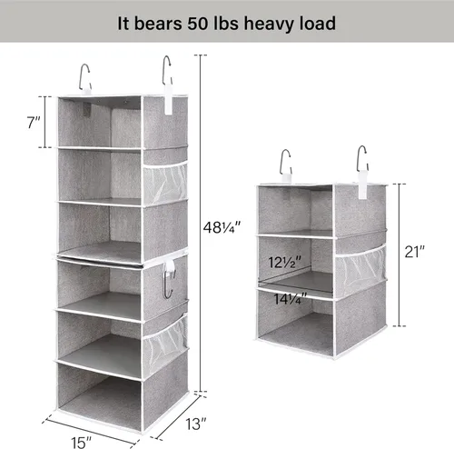 Miniatura 3 de StorageWorks Organizadores de Armario Jumbo de 6 Estantes, Dos Estantes Colgantes Separables de 3 Estantes para Armario, 13" P x 15" A x 48 ¼" Al