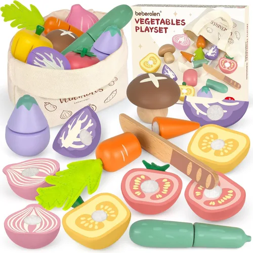 Juegos de alimentos de madera para cocinas de niños pequeños de 3, 4, 5 años, juguetes de simulación de corte, juguetes educativos de madera para
