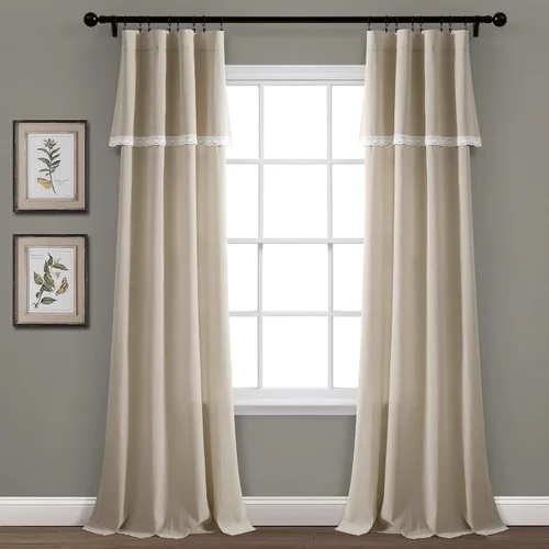Miniatura 9 de Lush Decor Par de paneles de cortinas de lino con encaje para ventana, 84 x 38 pulgadas, azul