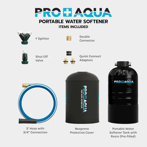 Miniatura 3 de PRO+AQUA Suavizante de agua portátil de 16,000 granos para RV, remolques, barcos, lavado de autos móvil, lavado a presión, protege los sistemas