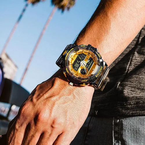 Miniatura 2 de PINDOWS Reloj para Hombre, Reloj Analógico Digital Resistente al Agua 50M, Reloj Electrónico para Deportes al Aire Libre, Fecha, Multifunción, LED