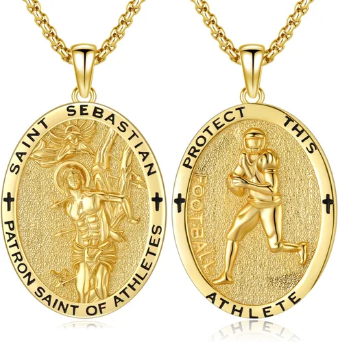 Miniatura 670 de Collar con colgante de plata de ley 925 con medalla de San Patrón, joyería religiosa para hombres y mujeres, con cadena de acero inoxidable 316L