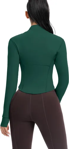 Miniatura 32 de AVGO Chaquetas de entrenamiento recortadas para mujer, con cremallera, ajustadas, atléticas, con agujeros para el pulgar