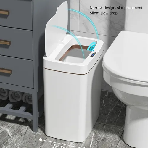 Miniatura 3 de Asixxsix Bote de basura de baño sin contacto, 18 L, 4.75 galones, con sensor de movimiento automático, funciona con pilas, delgado e inteligente