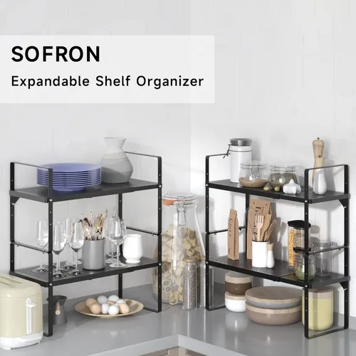 Miniatura 7 de Estante de Almacenamiento de Gabinete Expandible Organizador Apilable para Cocina Baño Despensa Especiero Encimera de Café Escritorio de Oficina