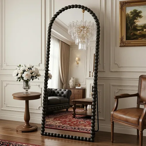 Miniatura 10 de Antok Espejo de Piso, 57"×21" Espejo Vintage de Cuerpo Completo con Cuentas, Espejo de Cuerpo Completo con Soporte, Montado para Colgar