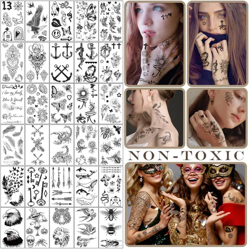 Miniatura 3 de Yazhiji 70 hojas de tatuajes temporales impermeables para niñas o niños, 10 hojas más grandes, mitad brazo, serpiente, girasol, peonía, tatuajes