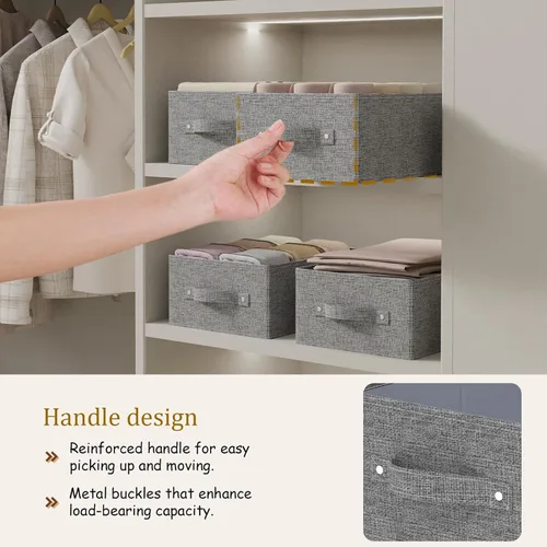 Miniatura 6 de Cajas de almacenamiento plegables, cestas organizadoras de tela, cubos para organizar el hogar, la oficina y el armario, gris, paquete de 2, 13.0 x