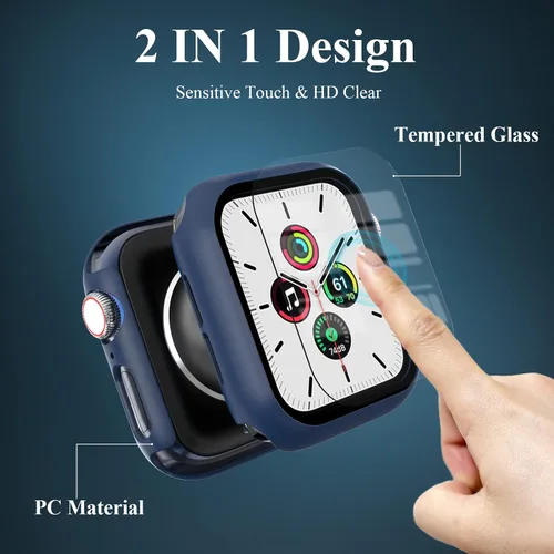 Miniatura 2 de Juego de 3 fundas compatibles con Apple Watch SE 3 Series 6/5/4 de 44 mm con protector de pantalla de vidrio templado, cubierta protectora