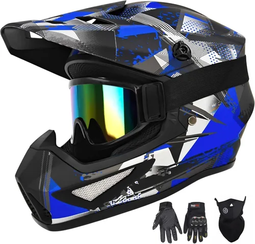 Casco para jóvenes y niños de motocross, casco para adultos de ATV y bicicleta de tierra con gafas, guantes y máscara, casco de motocicleta de cara