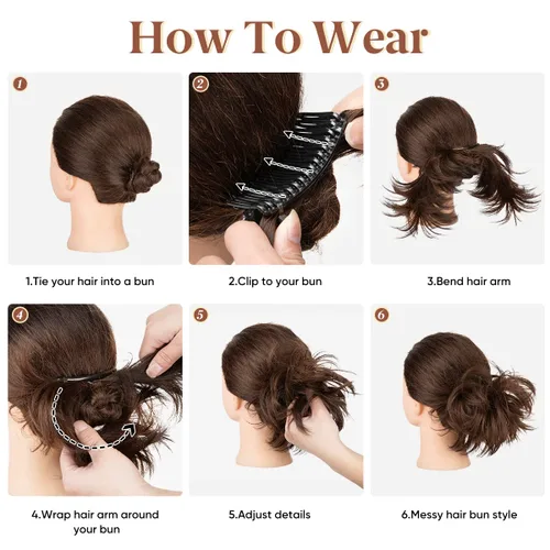Miniatura 5 de Postizo de Cabello de Moño Despeinado con Peine Lateral Clip en Postizo de Moño para Mujeres Corto Natural Liso Versátil Estilos Ajustables Piezas