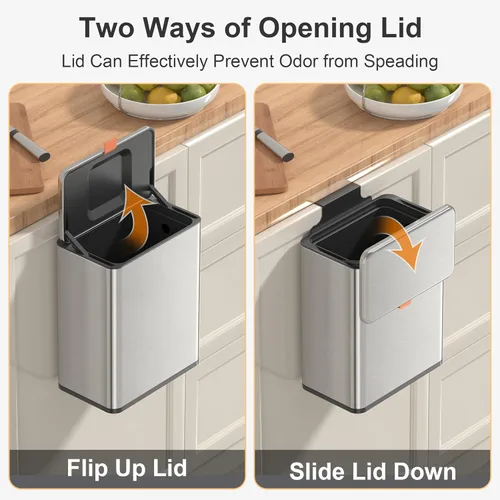 Miniatura 3 de Mbillion - Bote de compostaje de cocina colgante con tapa, bote de basura de acero inoxidable de 2.1 galones (8 litros) para puerta de gabinete