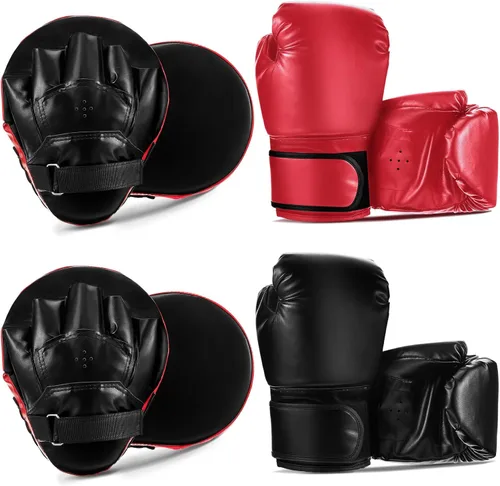 Foilswirl Juego de 2 pares de guantes de boxeo 4 en 1 de 8 onzas y 4 guantes de boxeo para niños, hombres y mujeres, guantes de boxeo, juego de