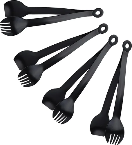 Miniatura 5 de MSY BIGSUNNY Pinzas pequeñas para servir, 6 pulgadas, pinzas de acero inoxidable de primera calidad, juego de 4 (negro, 6 pulgadas)