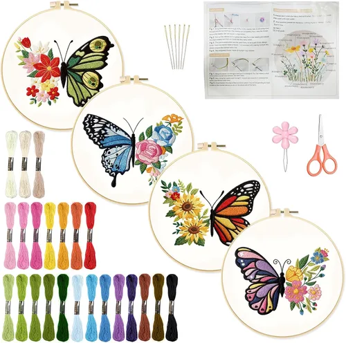 Miniatura 8 de INFUNLY Paquete de 4 kits de bordado de copo de nieve, kits de punto de cruz para principiantes y adultos, kit de inicio de punto de aguja de Kit