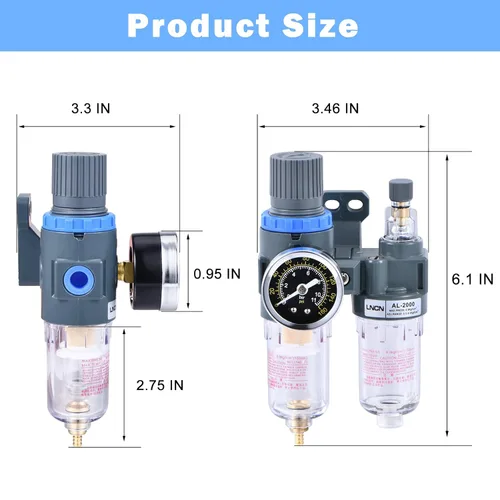 Miniatura 4 de Filtro de aire de compresor de 1/4 pulgadas Regulador de presión Filtro separador de trampa de agua y aceite con copa lubricante AFC2000 1/4 "Filtro