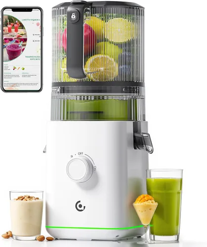 Exprimidor de prensa en frío, máquina exprimidora de alimentación automática 3 en 1 con canal de alimentación grande de 6.5 pulgadas y tolva de 100