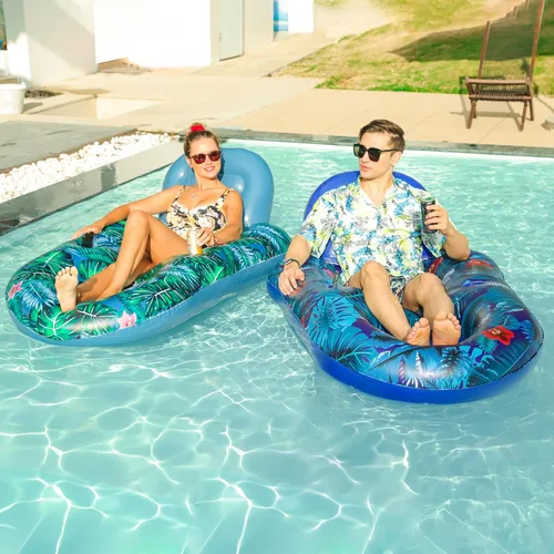 Miniatura 6 de FindUWill Sillas flotantes de piscina para adultos, paquete de 2 sillas flotantes grandes de 65 x 42 pulgadas, tumbona inflable para piscina
