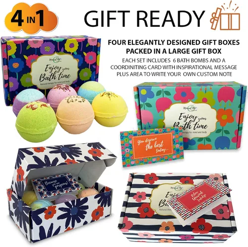 Miniatura 2 de Set de regalo para bombas de baño, 24 bombas de baño de aromaterapia hechas con aceites esenciales orgánicos, sales gaseosas de spa con manteca