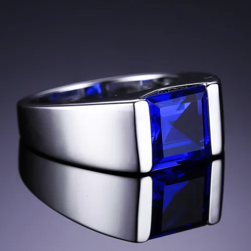 Miniatura 3 de JewelryPalace Men's Square 2-3ct Natural Smoky Quartz Created Ruby Alexandrite Sapphire Simulated Emerald Engagement Ring, 14K White Gold Plated 925