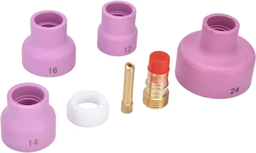 Oumefar Kit de accesorios de soldadura de 7 piezas, boquilla de cerámica, junta de copa de lente de gas para WP17/18/26, tazas de soldadura para
