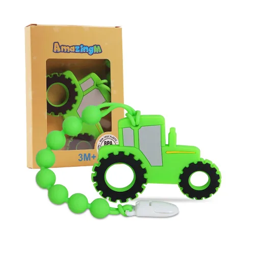 Miniatura 9 de Juguete mordedor de silicona de grado alimenticio para bebés con soporte para chupete, juguetes de dentición para niños y niñas, apto para Azul