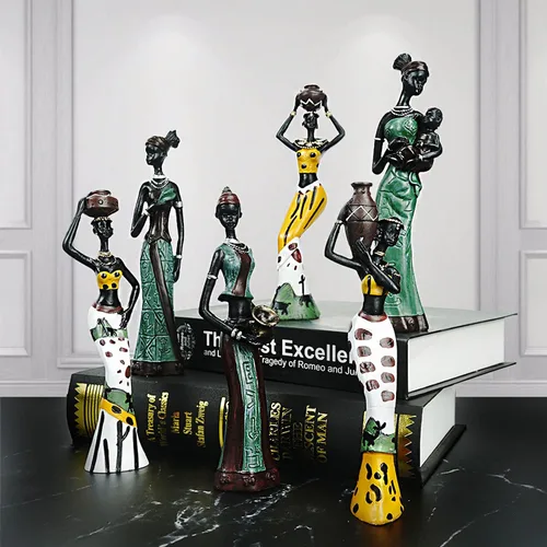 Miniatura 2 de Paquete de 3 esculturas de estatuas africanas, figuras tribales de dama, África, decoración del hogar, figuras de arte, manualidades coleccionables