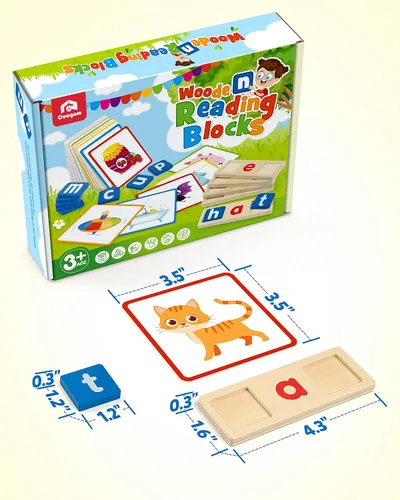Miniatura 7 de Coogam - Juguete educativo Montessori, cartas didácticas de clasificación de letras de lectura de vocales cortas, rompecabezas del alfabeto, juego